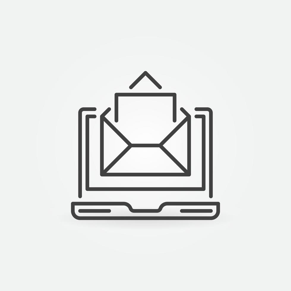 Laptop with envelope linear icon. Vector e-mail outline symbol