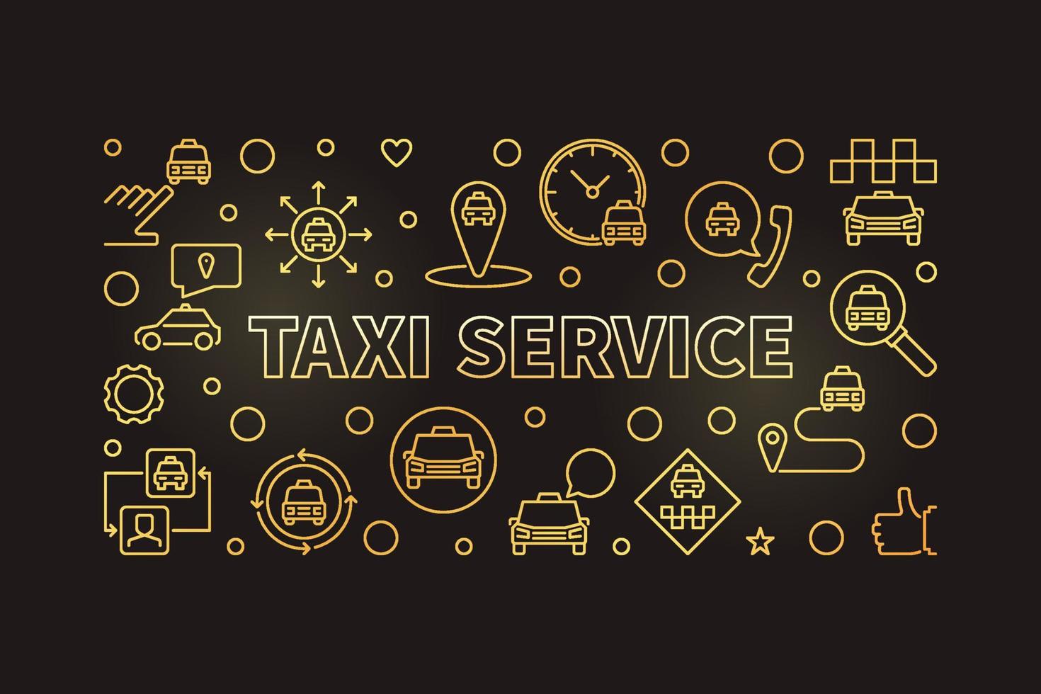 Vector Taxi Service concept golden thin line horizontal banner