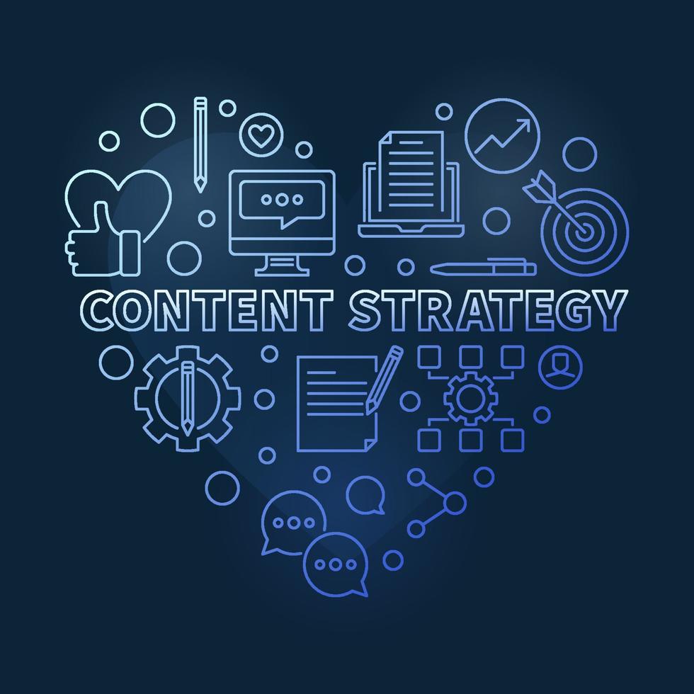 Content Strategy vector concept linear blue heart illustration