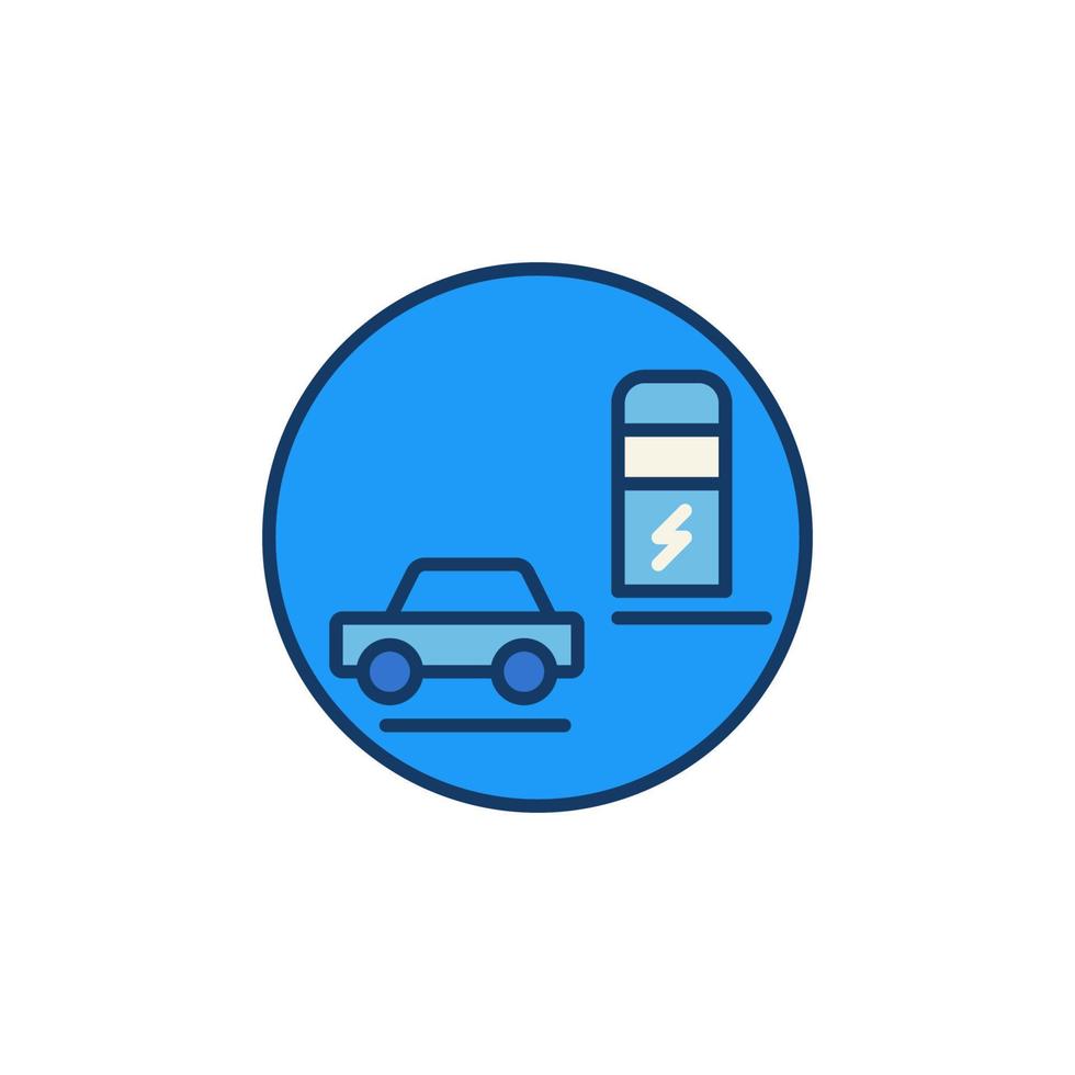 Electric Car at Charging Station vector round colored icon