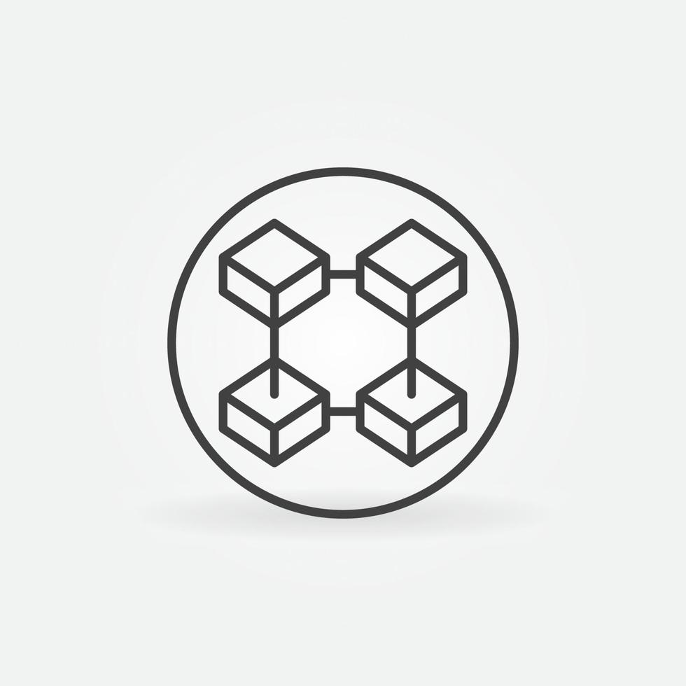 Four Connected Blocks in circle - Blockchain Technology vector line icon