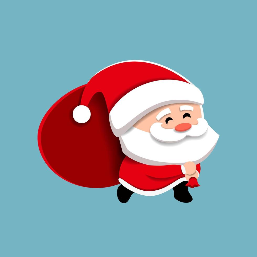 pegatina navideña. santa claus con una bolsa de regalos. vector