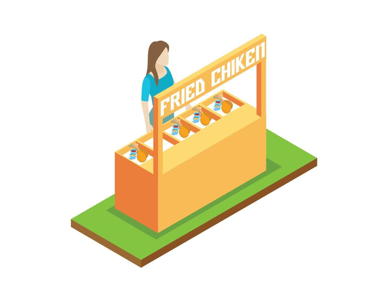 Isometric icon with vendor selling Foods at market stall 3d vector illustration.  Suitable for Diagrams, Infographics, And Other Graphic assets