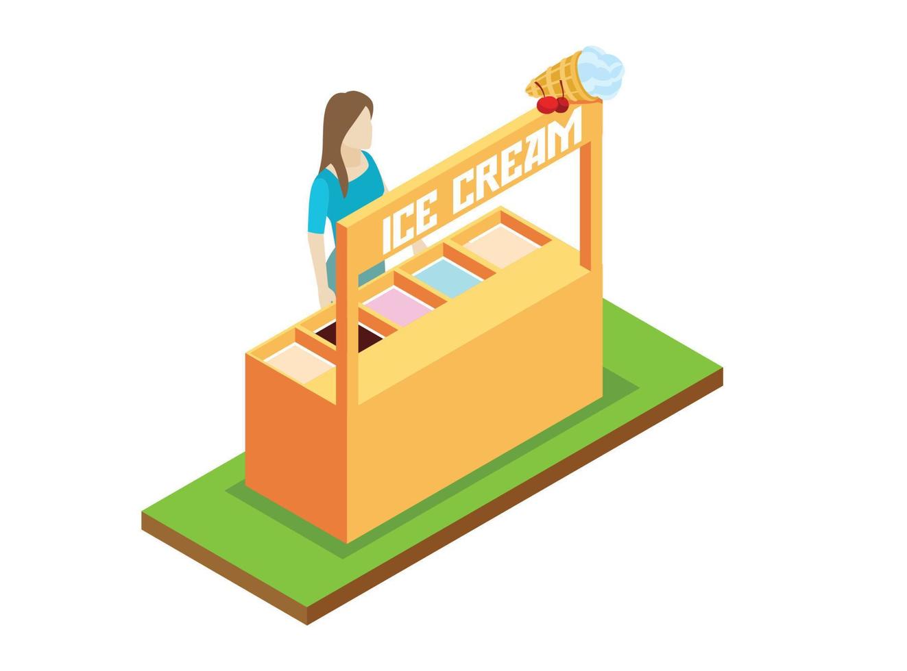 Isometric icon with vendor selling Foods at market stall 3d vector illustration.  Suitable for Diagrams, Infographics, And Other Graphic assets