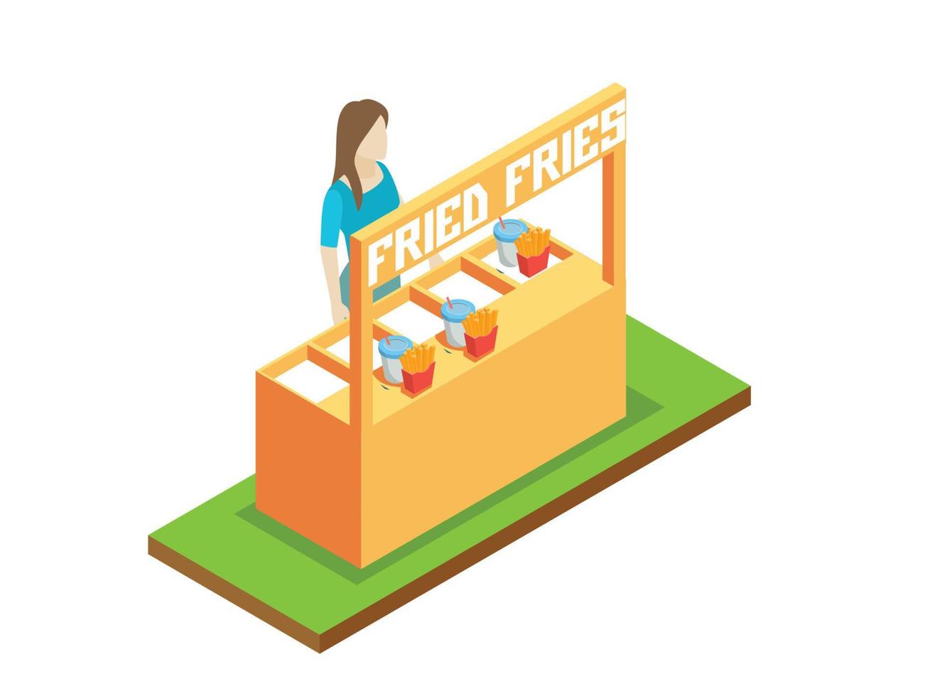 Isometric icon with vendor selling Foods at market stall 3d vector illustration.  Suitable for Diagrams, Infographics, And Other Graphic assets