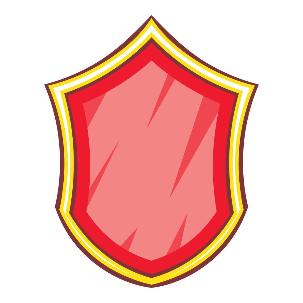 Red safety protection shield icon, cartoon style vector