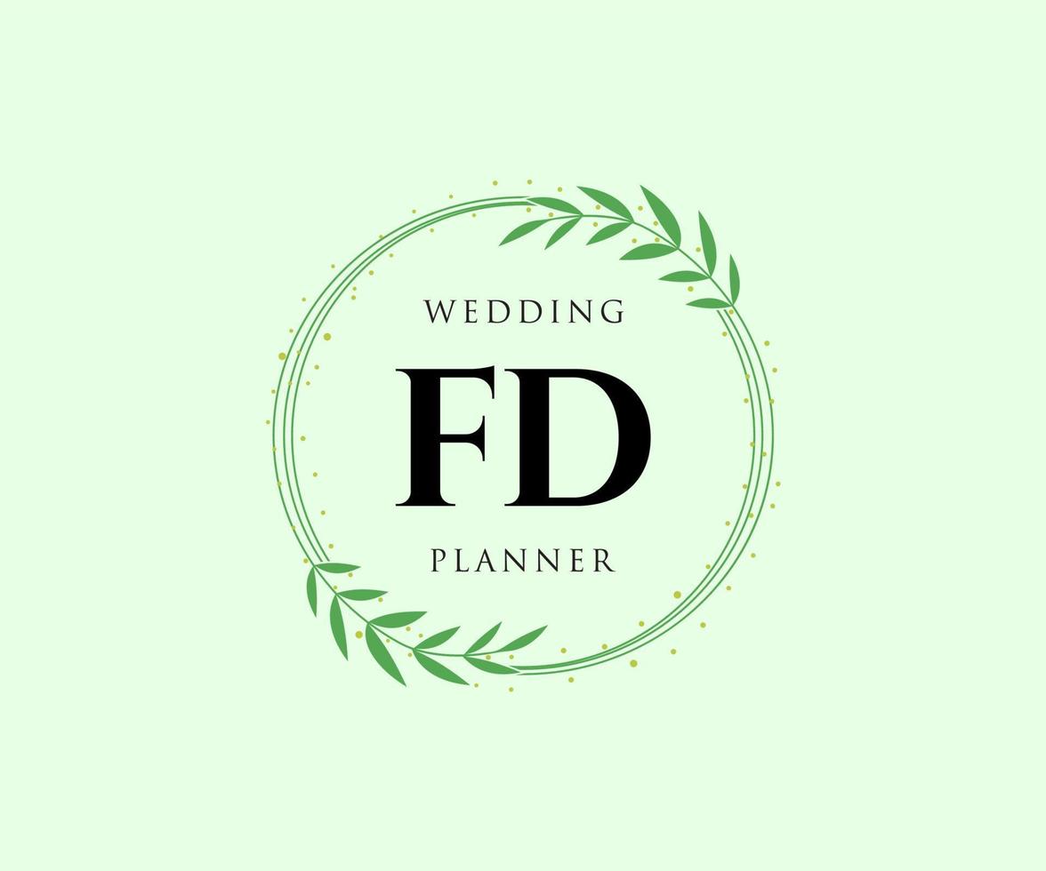FD Initials letter Wedding monogram logos collection, hand drawn modern minimalistic and floral templates for Invitation cards, Save the Date, elegant identity for restaurant, boutique, cafe in vector