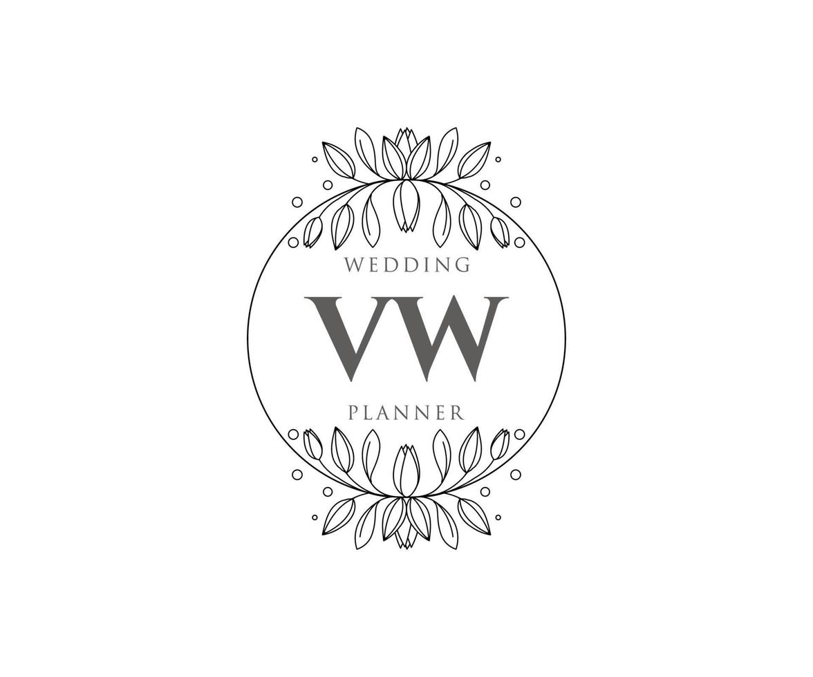 colección de logotipos de monogramas de boda con letras iniciales vw, plantillas florales y minimalistas modernas dibujadas a mano para tarjetas de invitación, guardar la fecha, identidad elegante para restaurante, boutique, café en vector