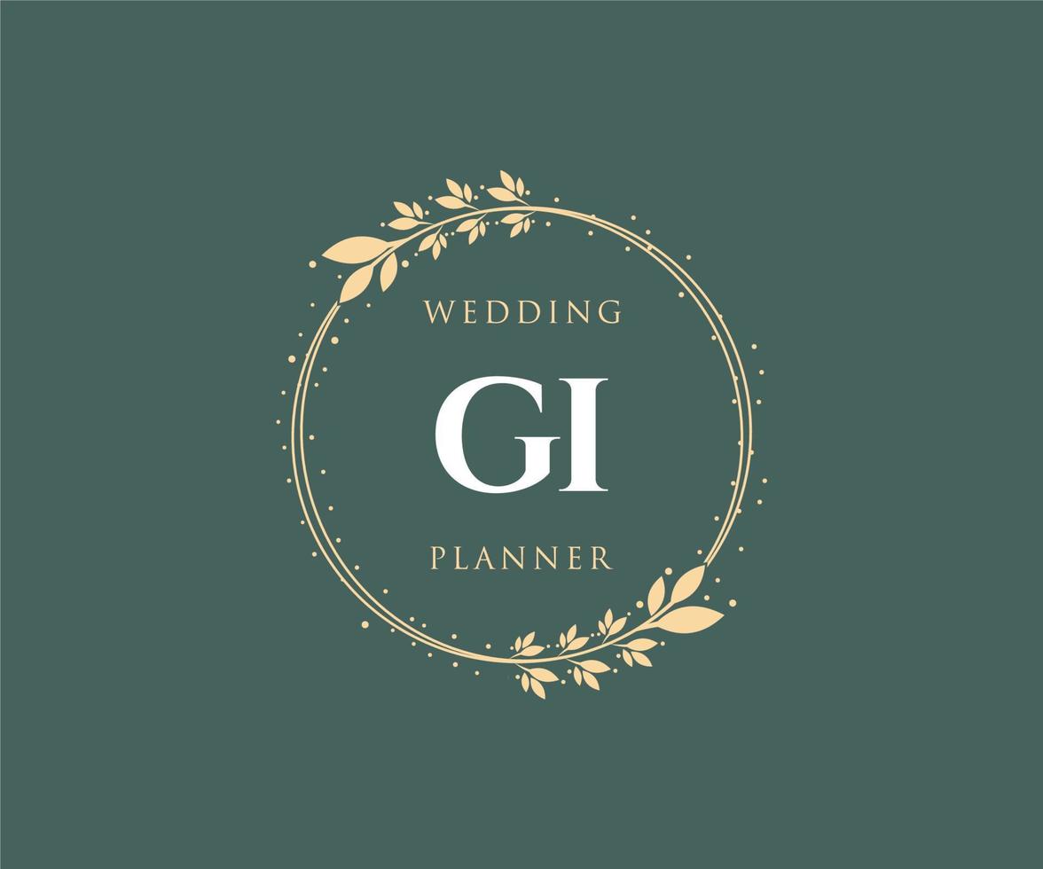 colección de logotipos de monograma de boda con letras iniciales gi, plantillas florales y minimalistas modernas dibujadas a mano para tarjetas de invitación, guardar la fecha, identidad elegante para restaurante, boutique, café en vector