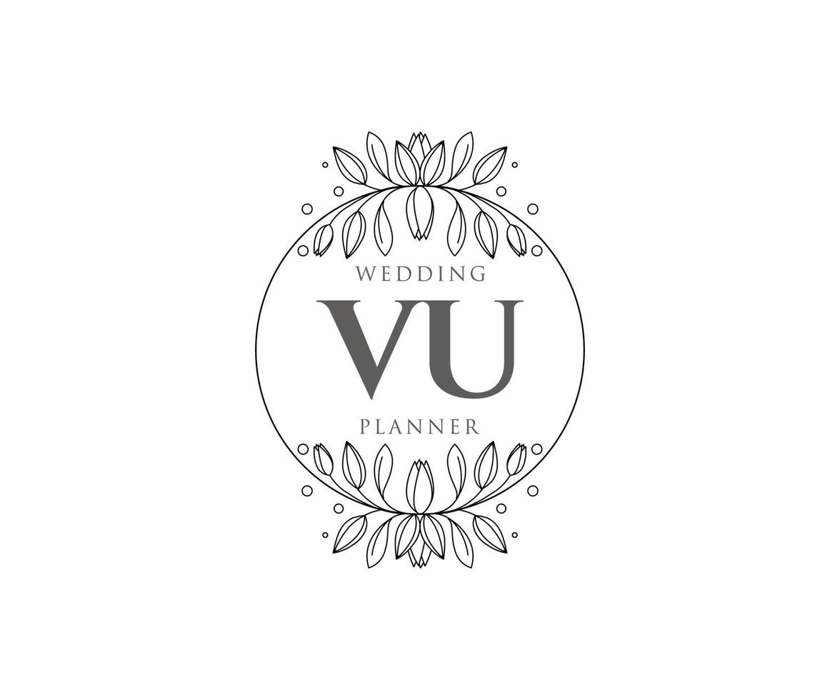 VU Initials letter Wedding monogram logos collection, hand drawn modern minimalistic and floral templates for Invitation cards, Save the Date, elegant identity for restaurant, boutique, cafe in vector