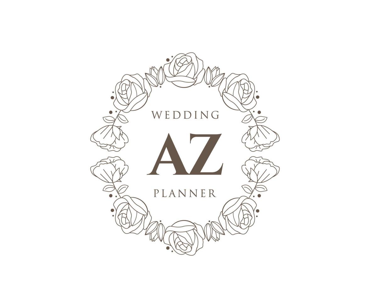 AZ Initials letter Wedding monogram logos collection, hand drawn modern minimalistic and floral templates for Invitation cards, Save the Date, elegant identity for restaurant, boutique, cafe in vector