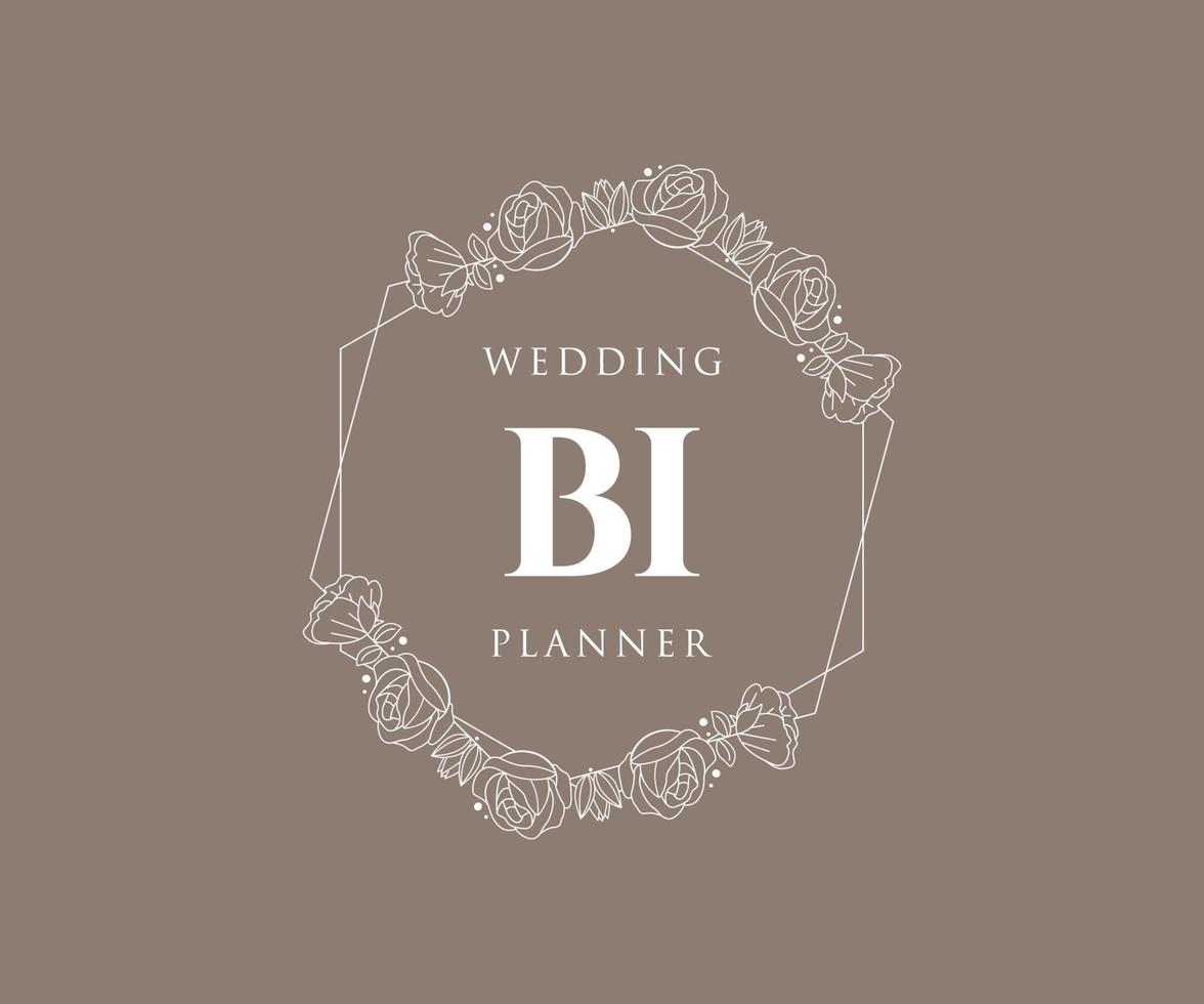 BI Initials letter Wedding monogram logos collection, hand drawn modern minimalistic and floral templates for Invitation cards, Save the Date, elegant identity for restaurant, boutique, cafe in vector