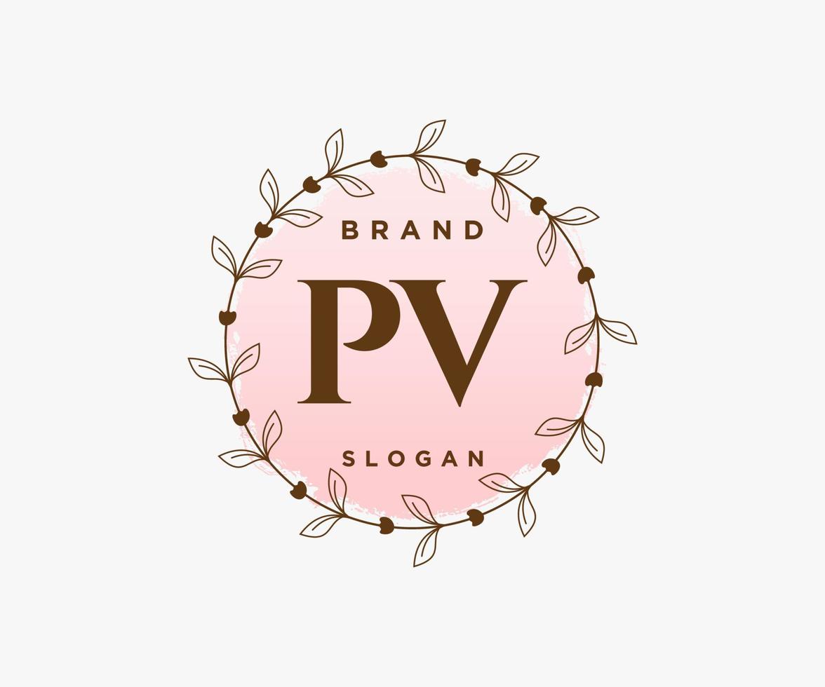 Initial PV feminine logo. Usable for Nature, Salon, Spa, Cosmetic and Beauty Logos. Flat Vector Logo Design Template Element.