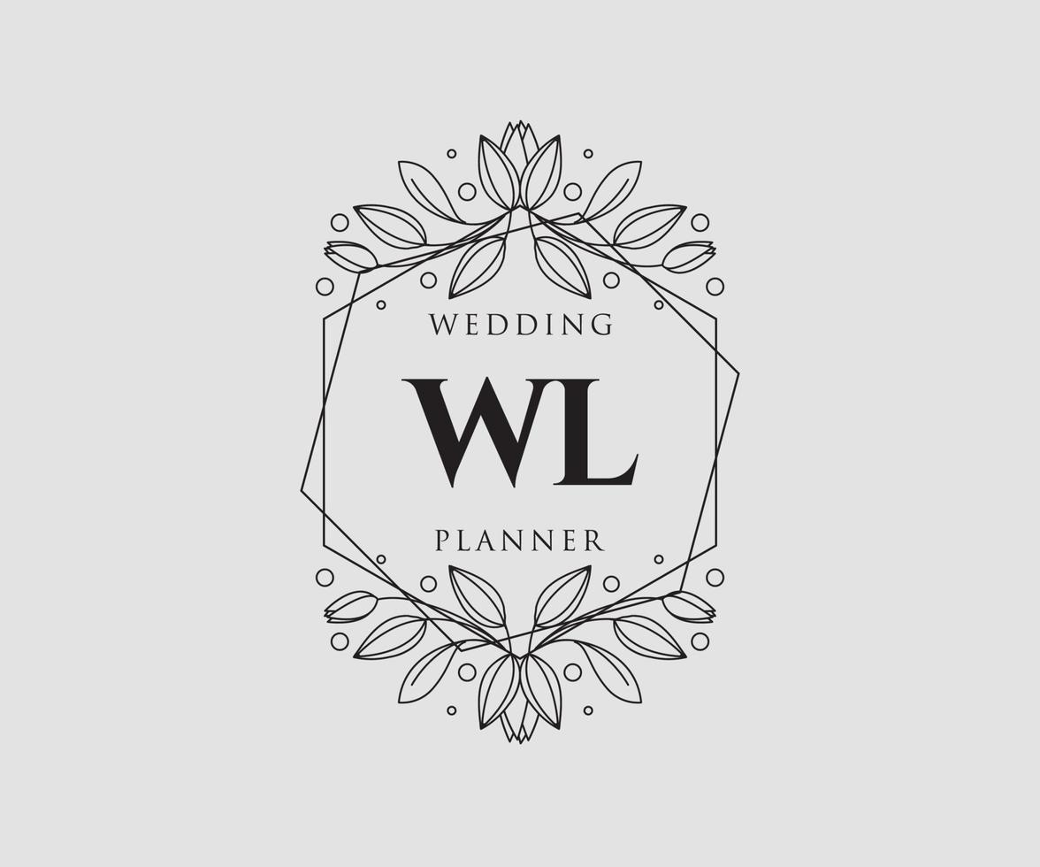 colección de logotipos de monograma de boda con letras iniciales wl, plantillas florales y minimalistas modernas dibujadas a mano para tarjetas de invitación, guardar la fecha, identidad elegante para restaurante, boutique, café en vector
