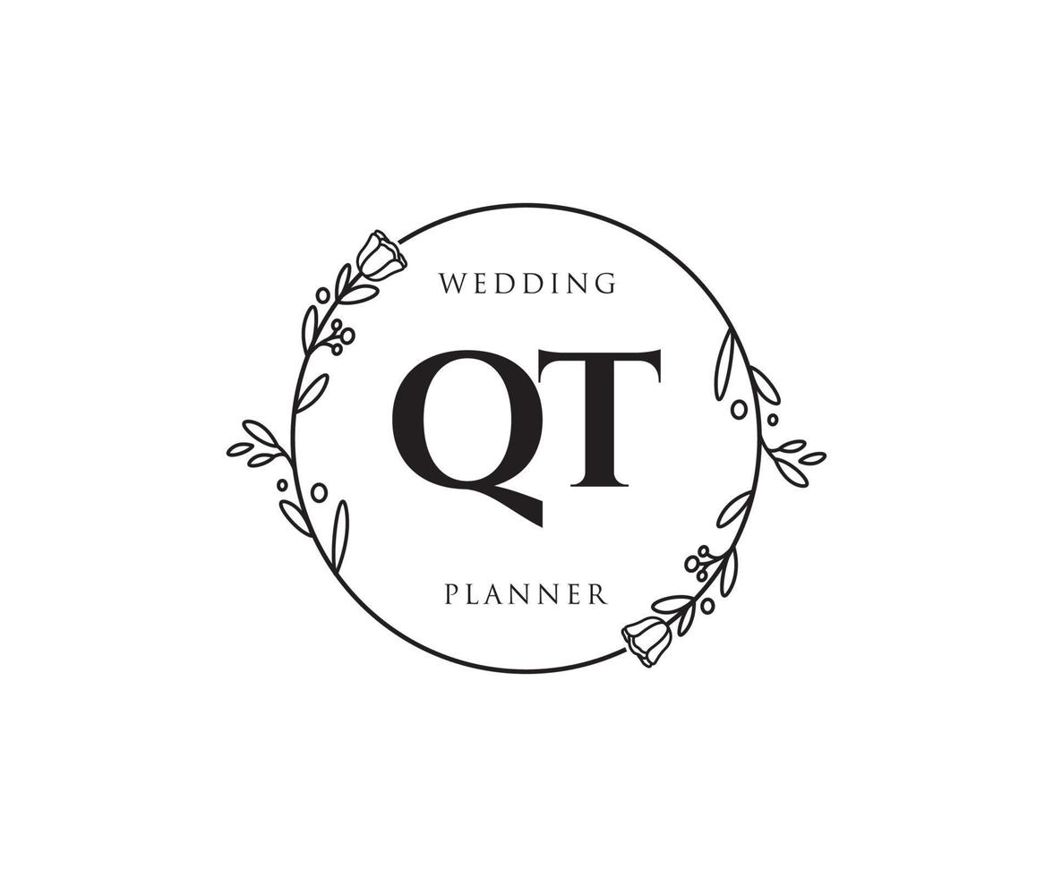 Initial QT feminine logo. Usable for Nature, Salon, Spa, Cosmetic and Beauty Logos. Flat Vector Logo Design Template Element.