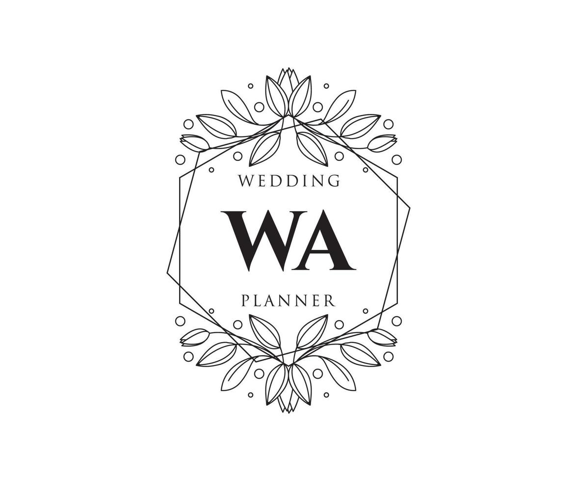 WA Initials letter Wedding monogram logos collection, hand drawn modern minimalistic and floral templates for Invitation cards, Save the Date, elegant identity for restaurant, boutique, cafe in vector