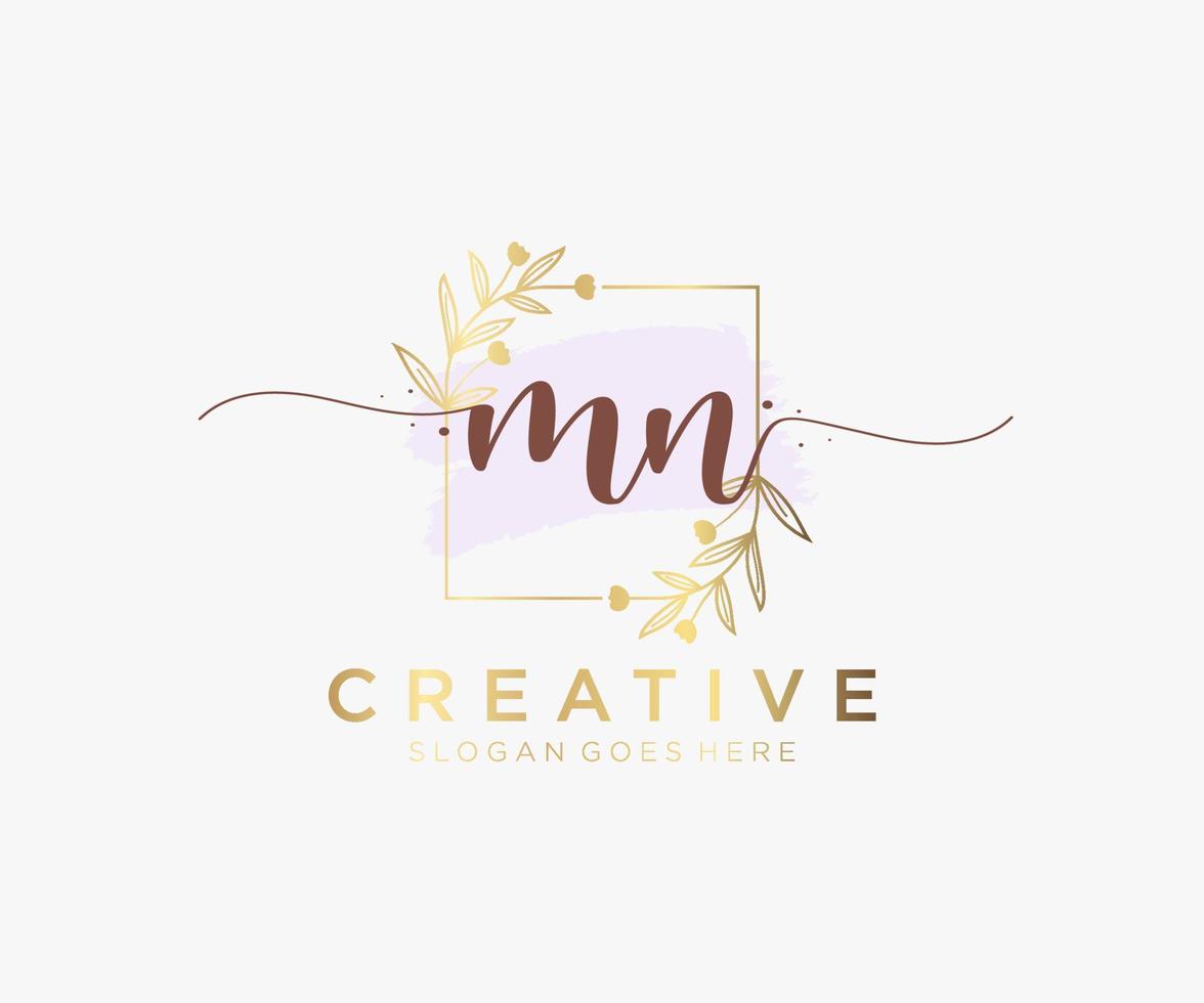 Initial MN feminine logo. Usable for Nature, Salon, Spa, Cosmetic and Beauty Logos. Flat Vector Logo Design Template Element.