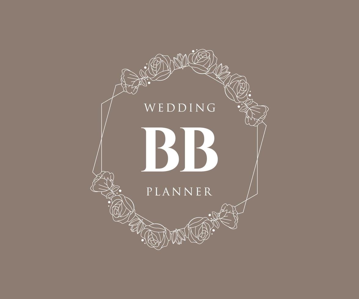 BB Initials letter Wedding monogram logos collection, hand drawn modern minimalistic and floral templates for Invitation cards, Save the Date, elegant identity for restaurant, boutique, cafe in vector