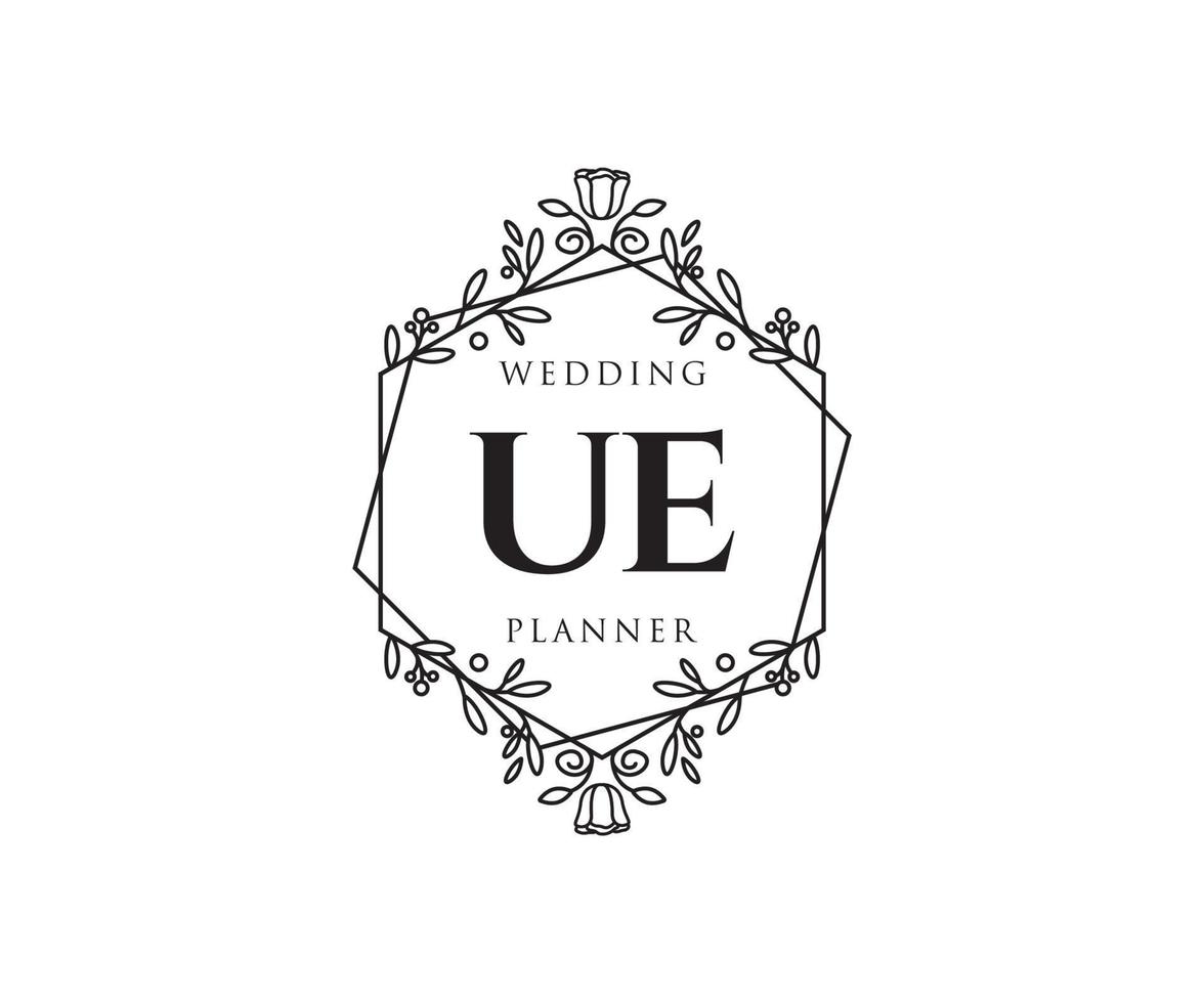 UE Initials letter Wedding monogram logos collection, hand drawn modern minimalistic and floral templates for Invitation cards, Save the Date, elegant identity for restaurant, boutique, cafe in vector