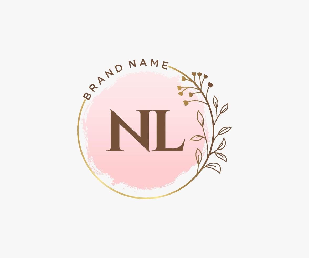 Initial NL feminine logo. Usable for Nature, Salon, Spa, Cosmetic and Beauty Logos. Flat Vector Logo Design Template Element.