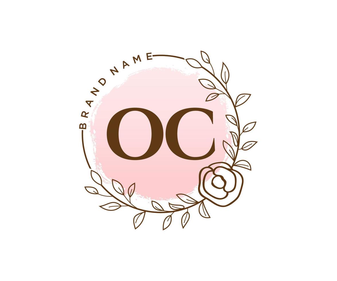 logotipo femenino oc inicial. utilizable para logotipos de naturaleza, salón, spa, cosmética y belleza. elemento de plantilla de diseño de logotipo de vector plano.