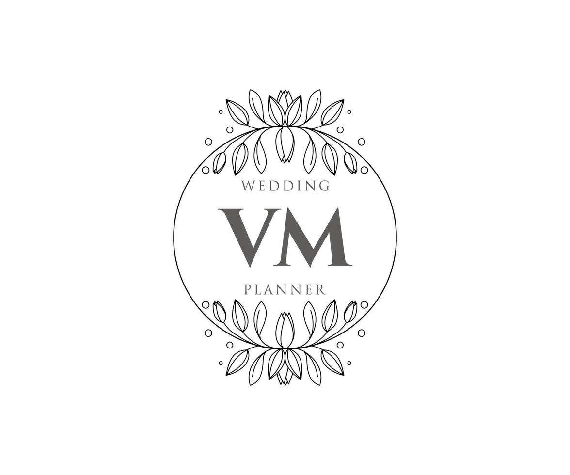 VM Initials letter Wedding monogram logos collection, hand drawn modern minimalistic and floral templates for Invitation cards, Save the Date, elegant identity for restaurant, boutique, cafe in vector