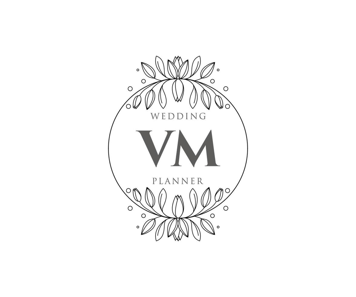 colección de logotipos de monogramas de boda con letras iniciales vm, plantillas florales y minimalistas modernas dibujadas a mano para tarjetas de invitación, guardar la fecha, identidad elegante para restaurante, boutique, café en vectores