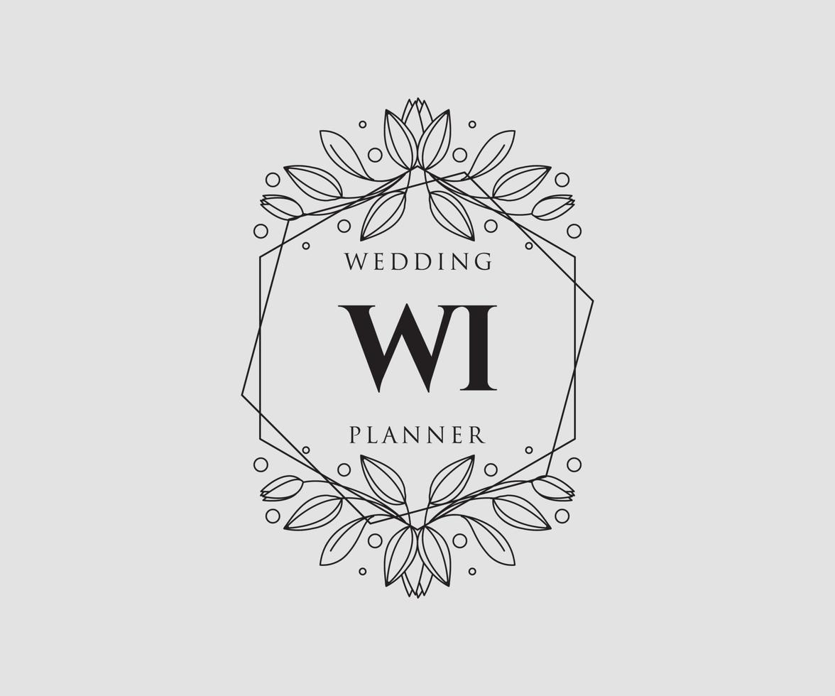 WI Initials letter Wedding monogram logos collection, hand drawn modern minimalistic and floral templates for Invitation cards, Save the Date, elegant identity for restaurant, boutique, cafe in vector