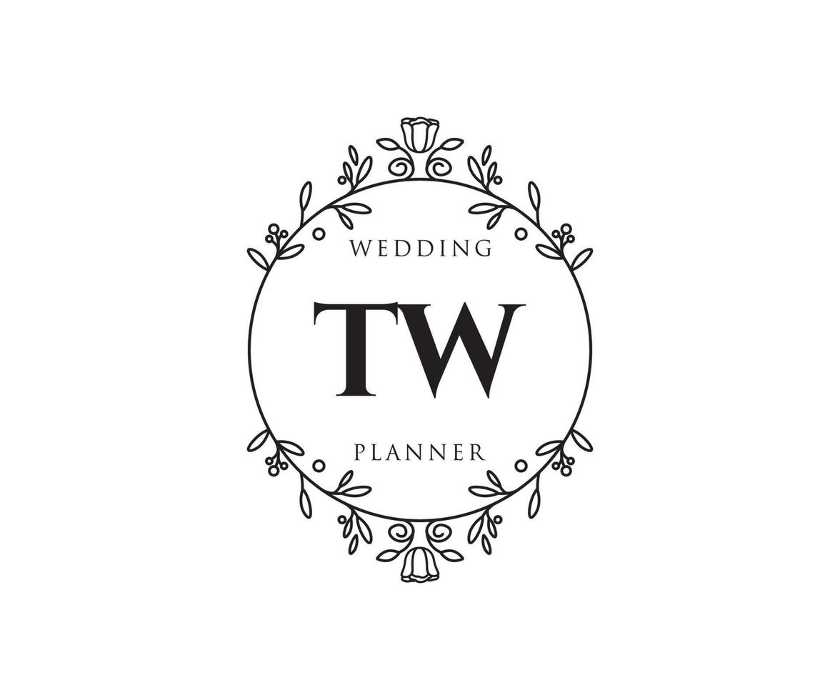 TW Initials letter Wedding monogram logos collection, hand drawn modern minimalistic and floral templates for Invitation cards, Save the Date, elegant identity for restaurant, boutique, cafe in vector