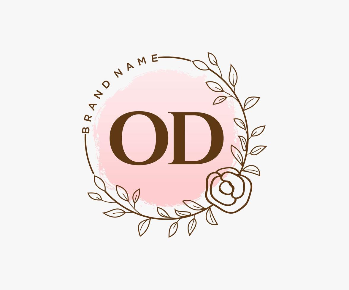 Initial OD feminine logo. Usable for Nature, Salon, Spa, Cosmetic and Beauty Logos. Flat Vector Logo Design Template Element.