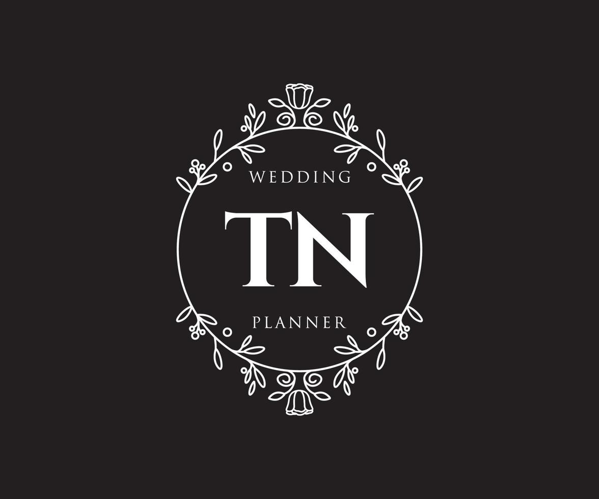 TN Initials letter Wedding monogram logos collection, hand drawn modern minimalistic and floral templates for Invitation cards, Save the Date, elegant identity for restaurant, boutique, cafe in vector