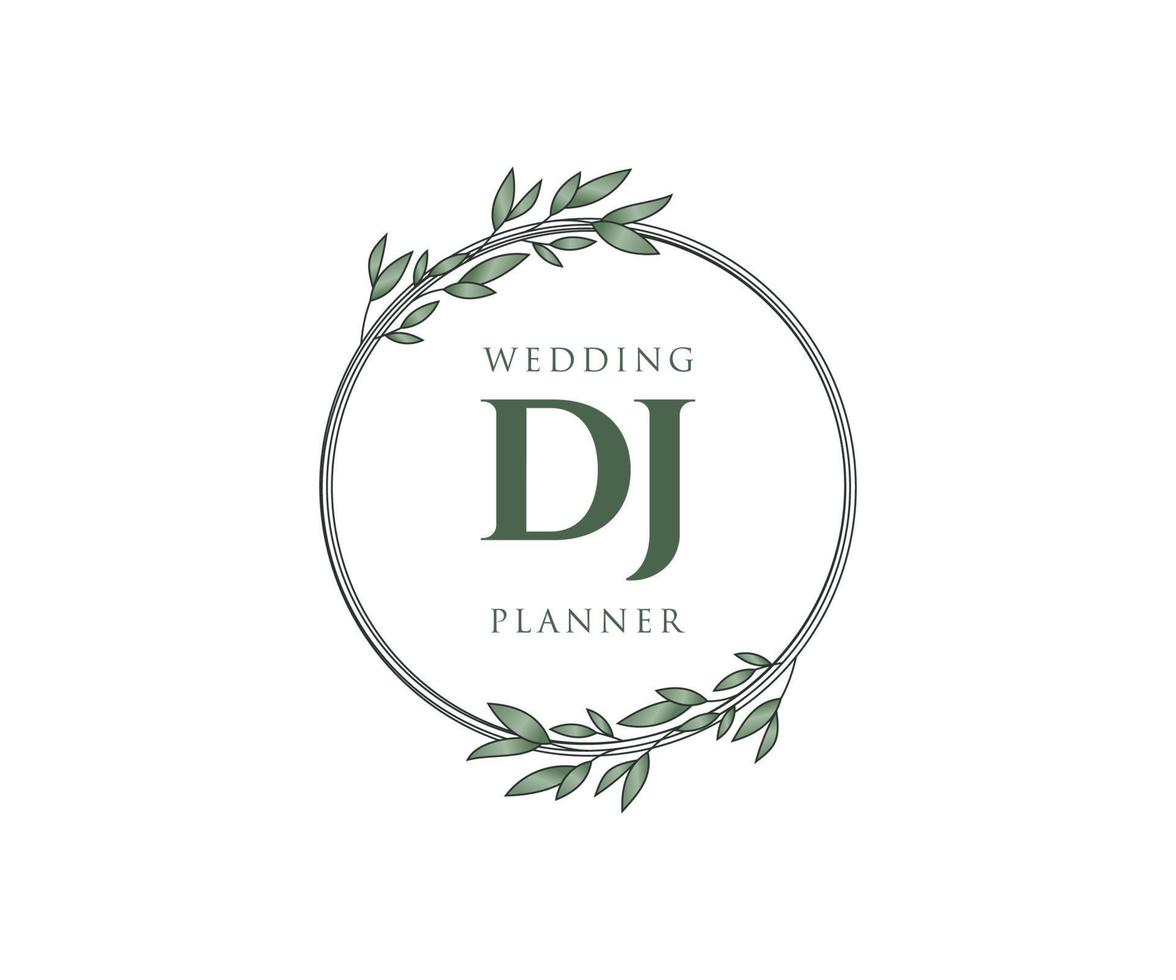 colección de logotipos de monograma de boda con letras iniciales de dj, plantillas florales y minimalistas modernas dibujadas a mano para tarjetas de invitación, guardar la fecha, identidad elegante para restaurante, boutique, café en vector