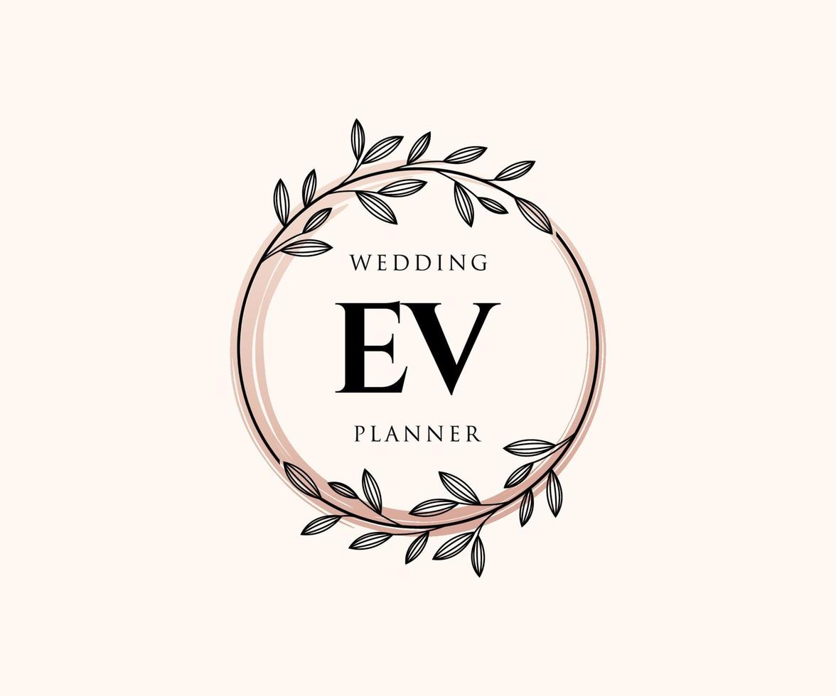 EV Initials letter Wedding monogram logos collection, hand drawn modern minimalistic and floral templates for Invitation cards, Save the Date, elegant identity for restaurant, boutique, cafe in vector