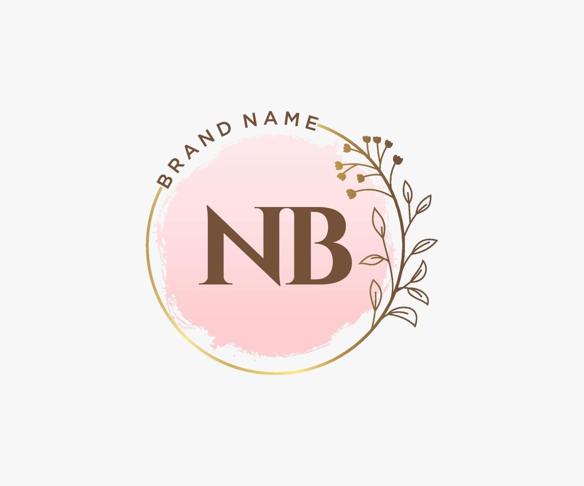 Initial NB feminine logo. Usable for Nature, Salon, Spa, Cosmetic and Beauty Logos. Flat Vector Logo Design Template Element.