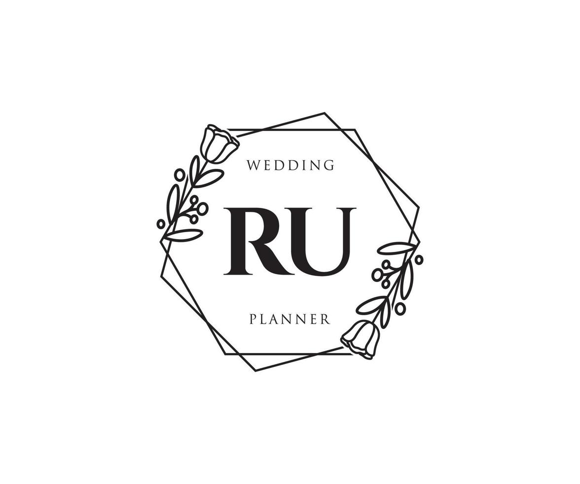 Initial RU feminine logo. Usable for Nature, Salon, Spa, Cosmetic and Beauty Logos. Flat Vector Logo Design Template Element.