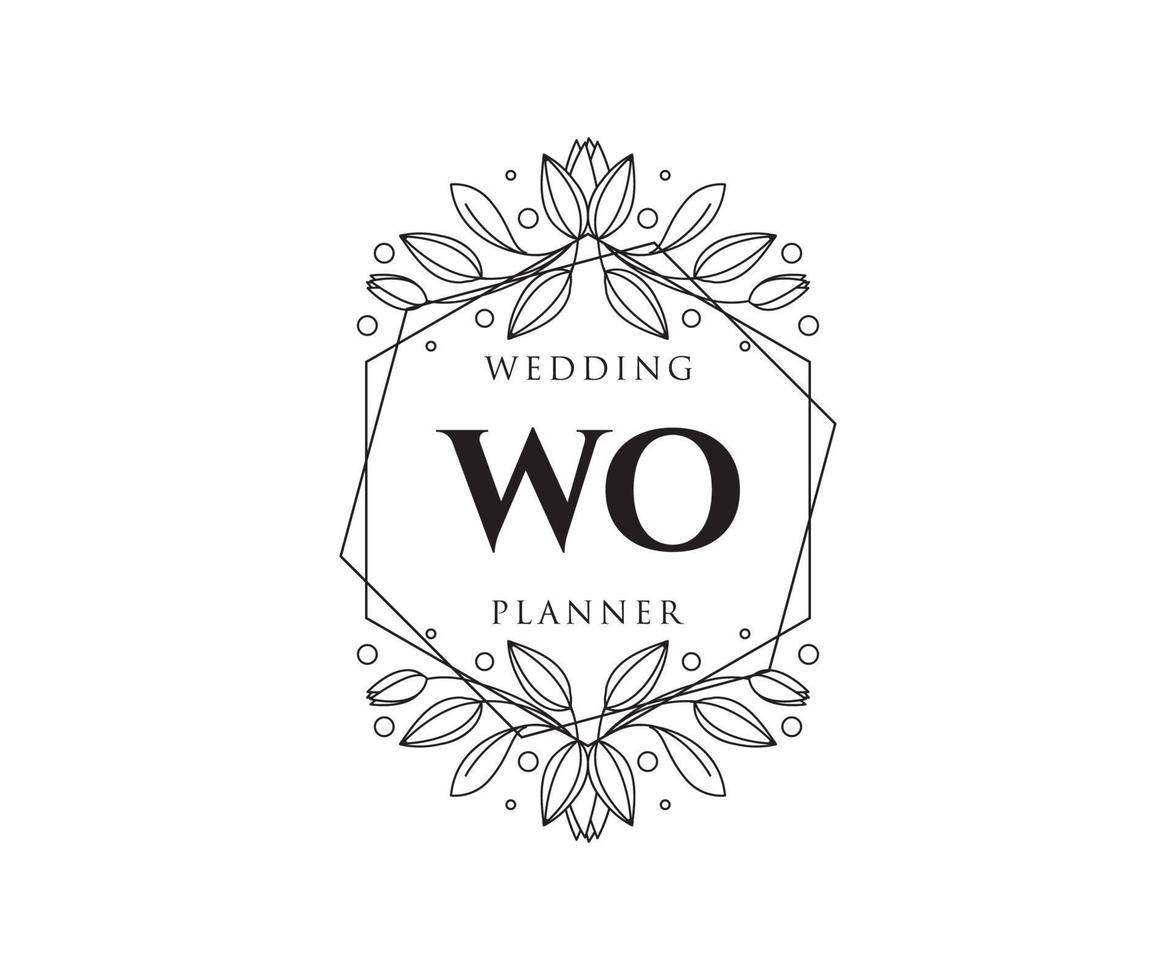 WO Initials letter Wedding monogram logos collection, hand drawn modern minimalistic and floral templates for Invitation cards, Save the Date, elegant identity for restaurant, boutique, cafe in vector