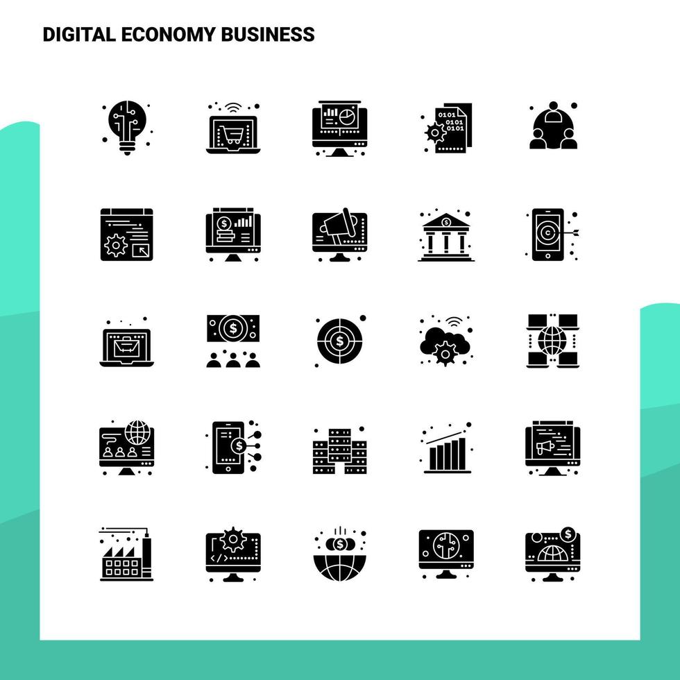 25 conjunto de iconos de negocios de economía digital plantilla de ilustración de vector de icono de glifo sólido para ideas web y móviles para empresa comercial