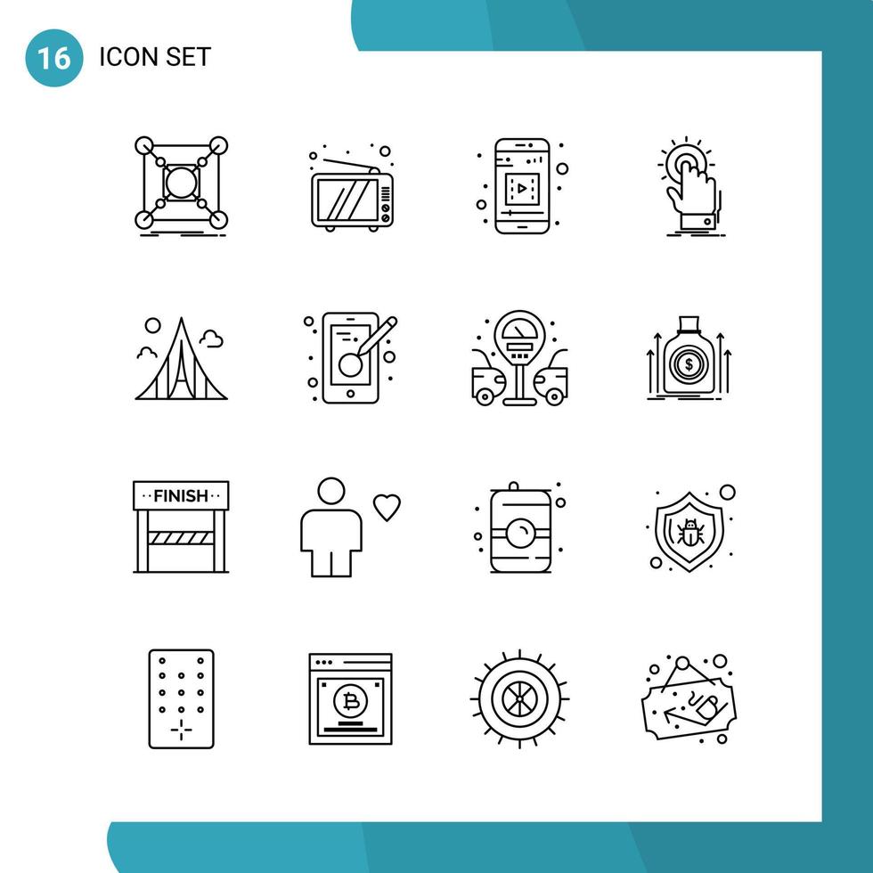 Vector Pack of 16 Outline Symbols Line Style Icon Set on White Background for Web and Mobile