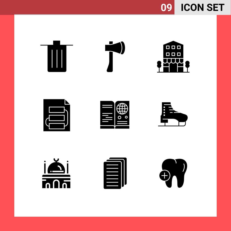 9 Creative Icons Modern Signs and Symbols of file shops axe tool shop front house Editable Vector Design Elements