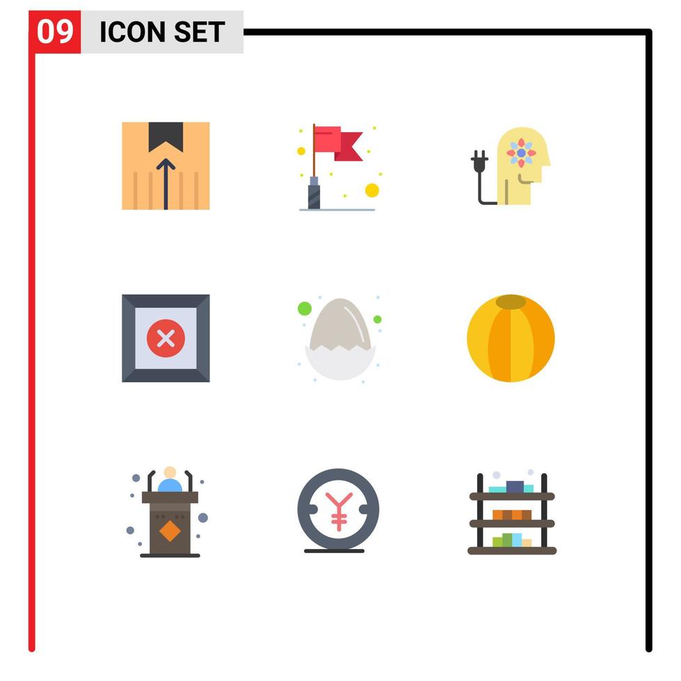 paquete de 9 signos y símbolos modernos de colores planos para medios de impresión web, como elementos de diseño de vectores editables de caja de producto de capacidad de bebé de huevo