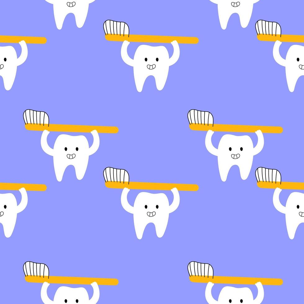 Childrens dental Clinic illustration. Healthy Tooth seamless pattern. Dental treatment and healthy lifestyle vector