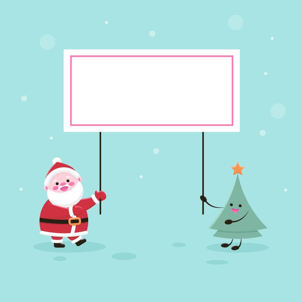 vector new year illustration Santa Claus with Christmas tree hold banner
