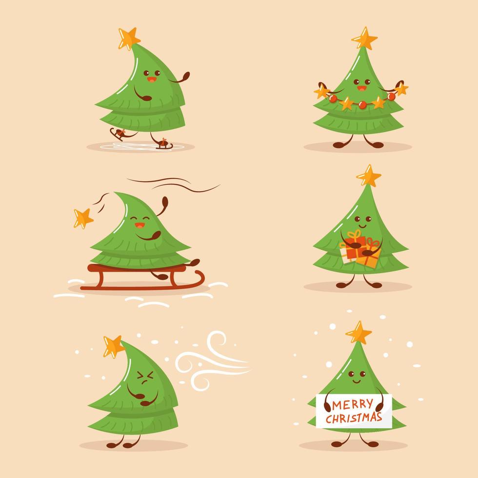 vector set of cartoon Christmas tree