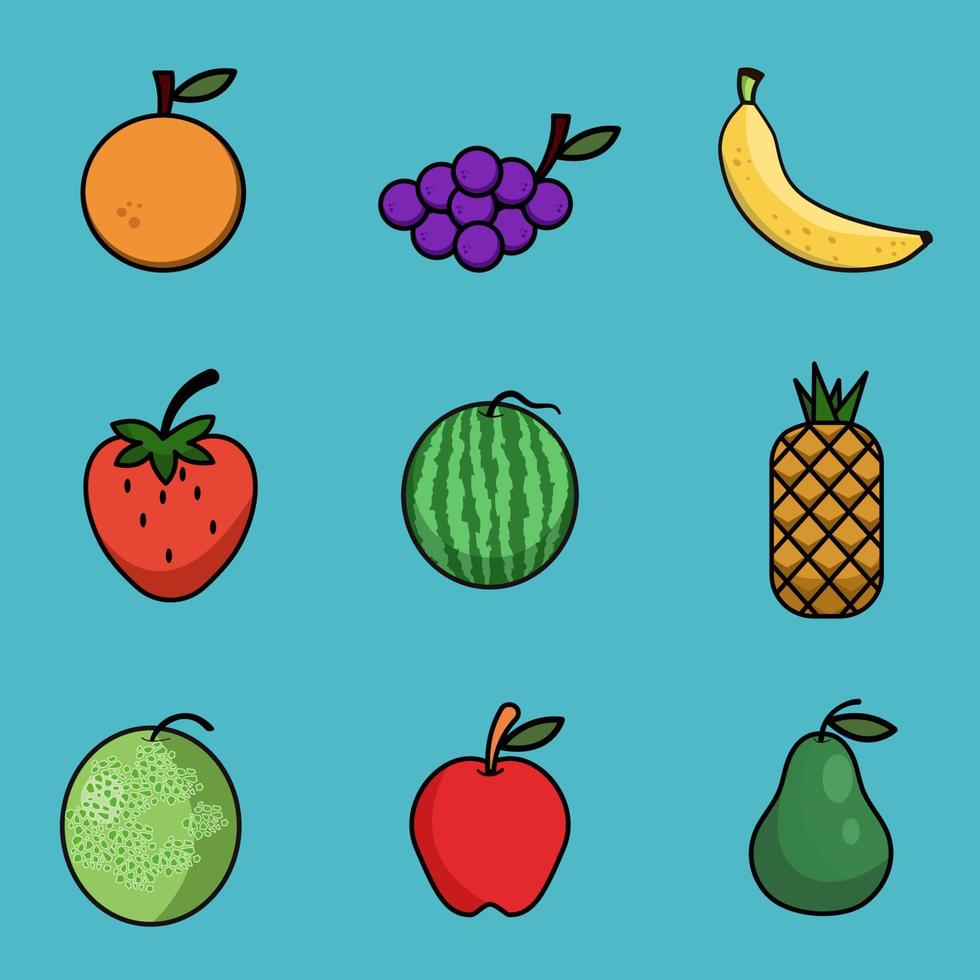 iconos de frutas con contorno vector