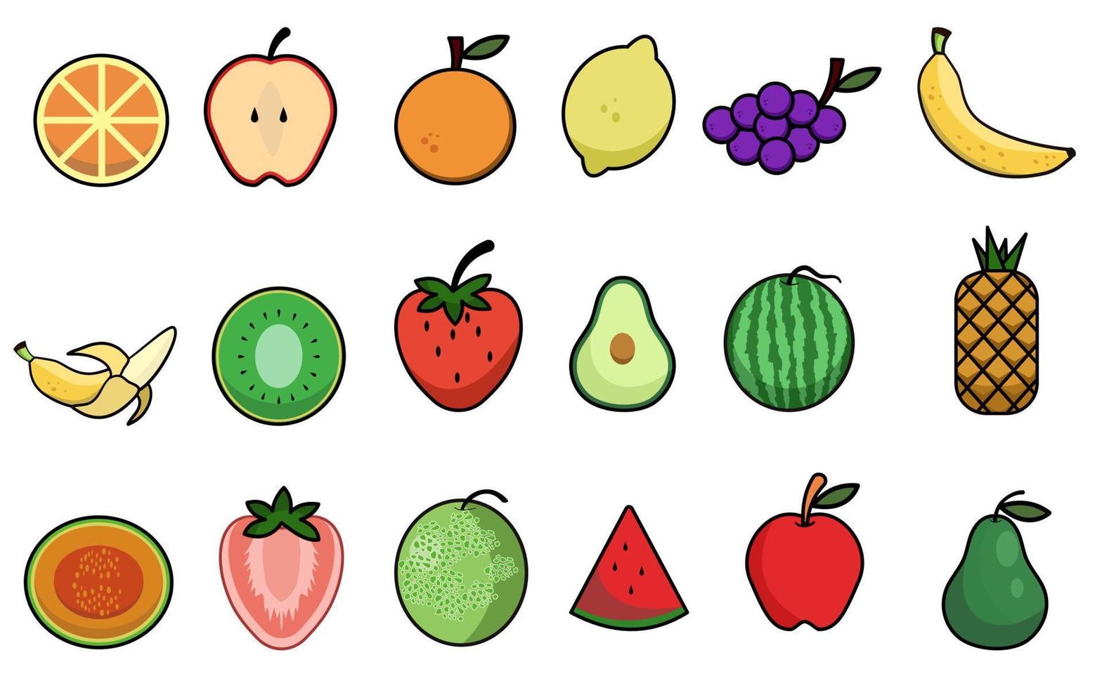 Fruit icons with outline vector