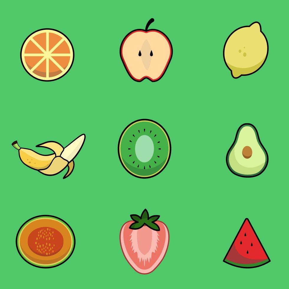 Fruit icons with outline vector