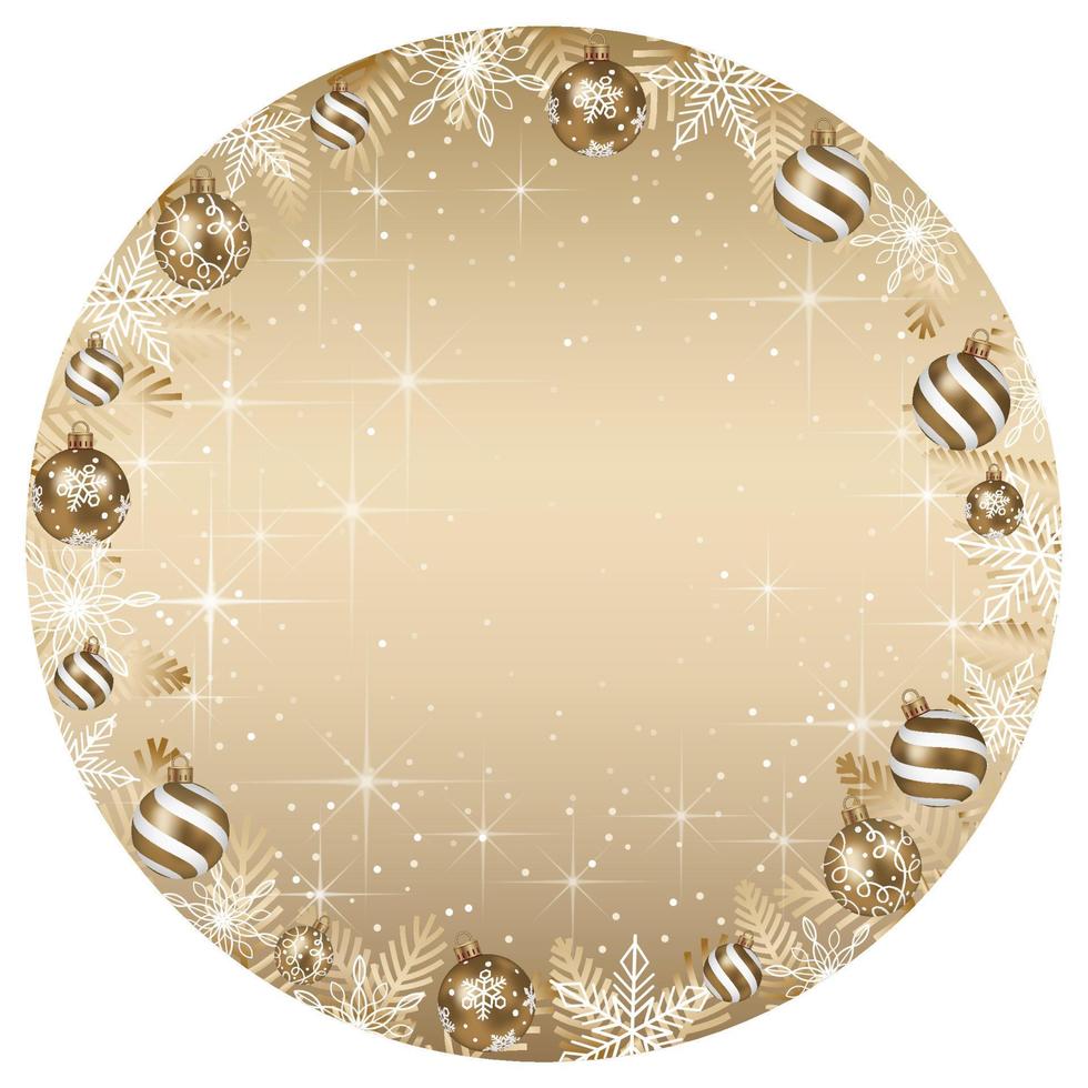 Abstract Vector Round Frame Illustration With Christmas Balls And Luminous Gold Background Isolated On A White Background.