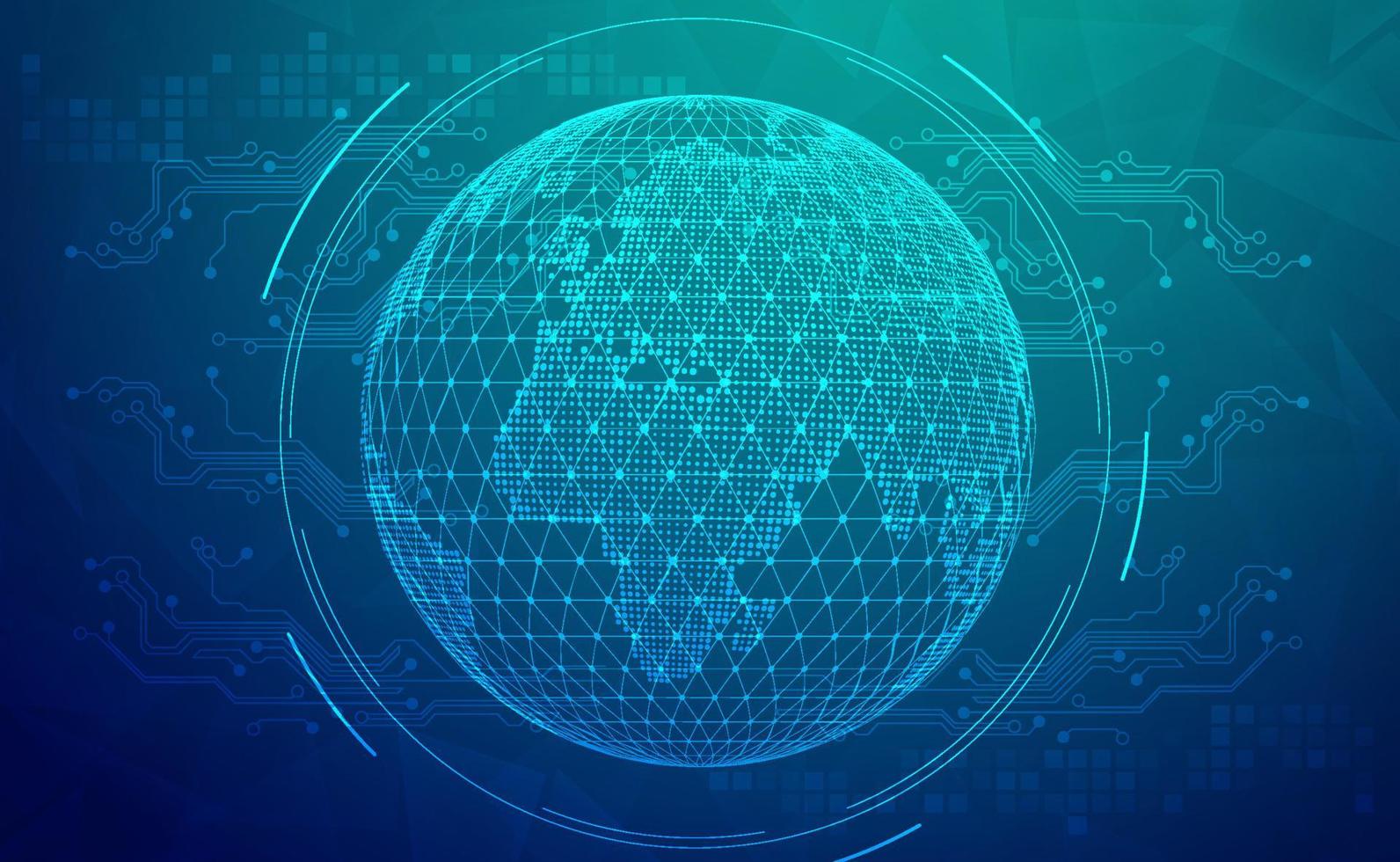 Digital technology worldwide global network internet connection blue green background, Abstract cyber tech futuristic planet world, Ai big data, Innovation 5g wireless wifi future, illustration vector