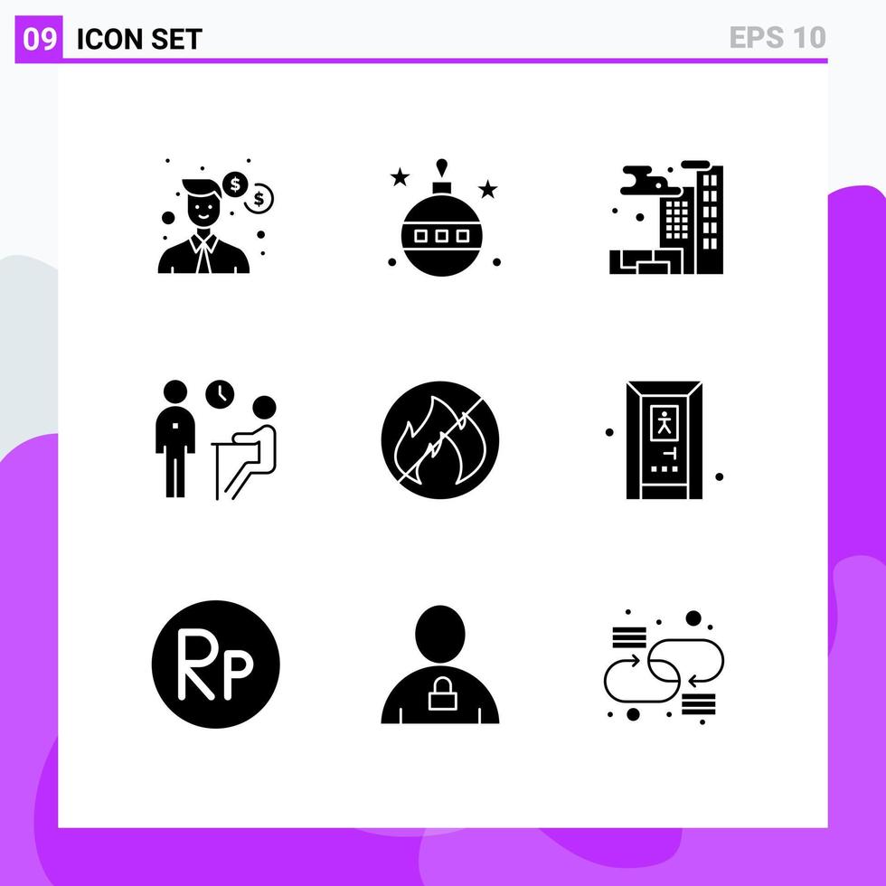 9 Universal Solid Glyphs Set for Web and Mobile Applications camping people holidays meeting interview Editable Vector Design Elements