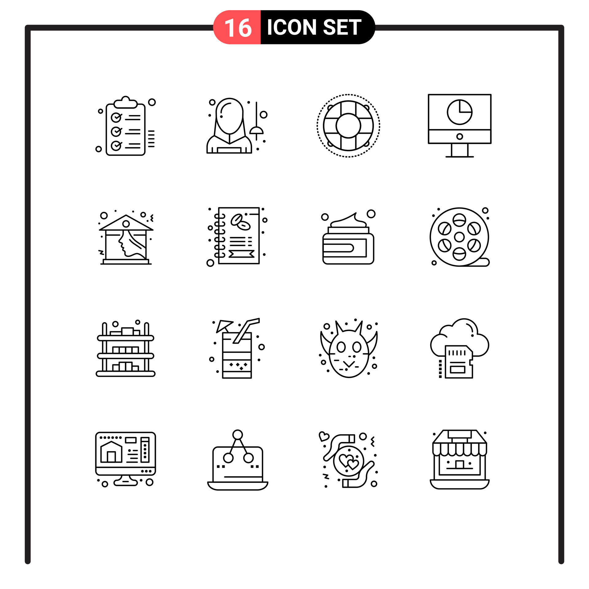 Set of 16 Modern UI Icons Symbols Signs for graph computer man ...